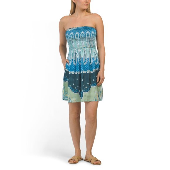 ELAN Blue Printed Strapless Swim Dress - Picture 1 of 2